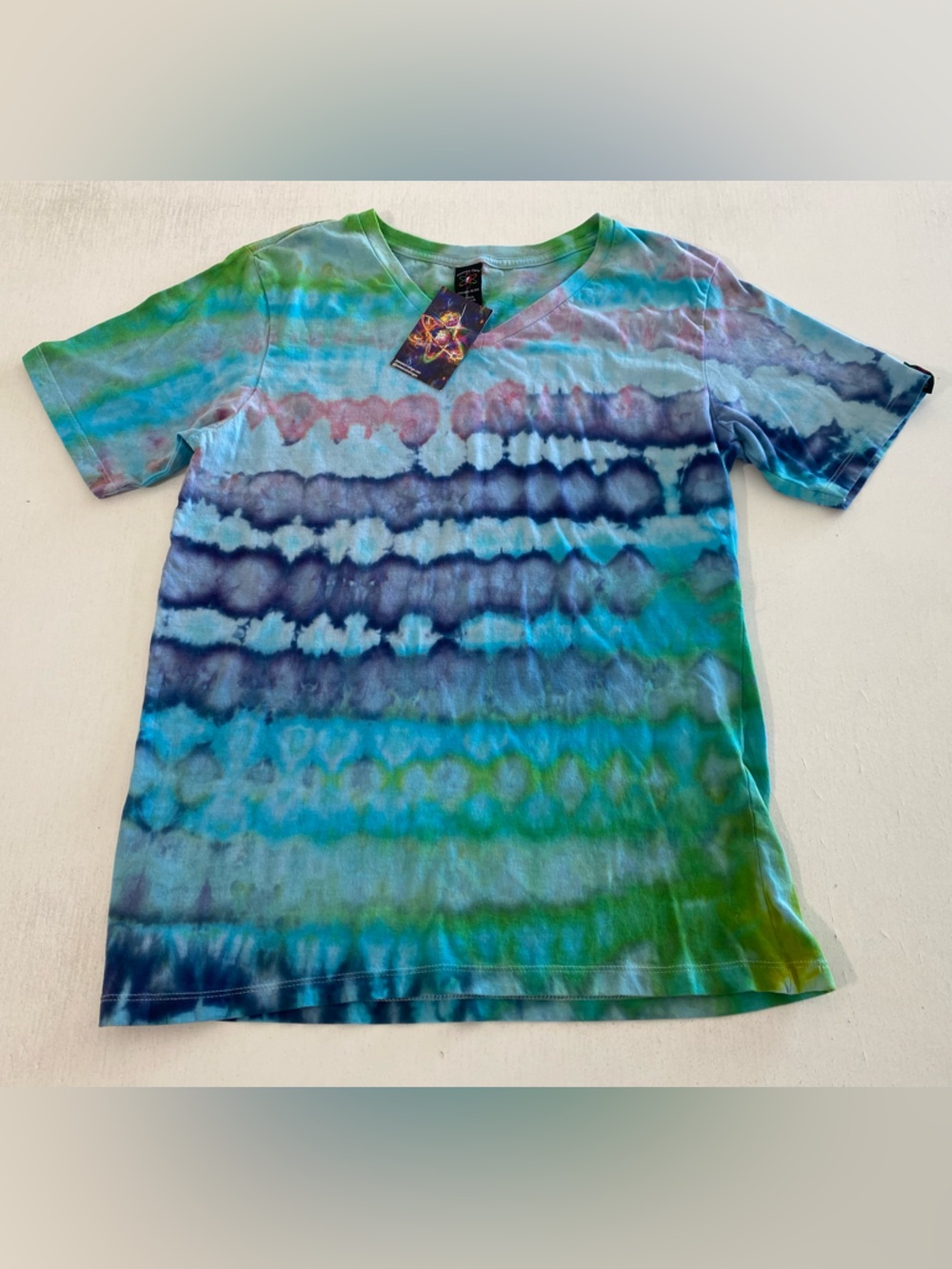 Women Tie-Dye handmade 100% cotton Short Sleeve Tee - Blue & Green